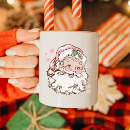 ピンクのヴィンテージサンタホリデークリスマス マグカップ