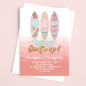 ピンクのヴィンテージサーフアップ1歳の誕生日 招待状