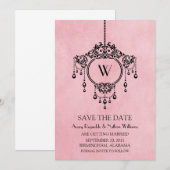 ピンクのヴィンテージシャンデリア日付の保存招待状 招待状 (正面/裏面)