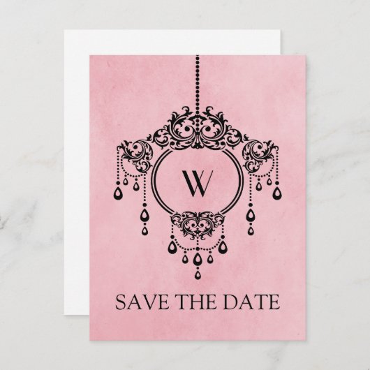 ピンクのヴィンテージシャンデリア日付ポストカードの保存 案内ポストカード (正面/裏面)