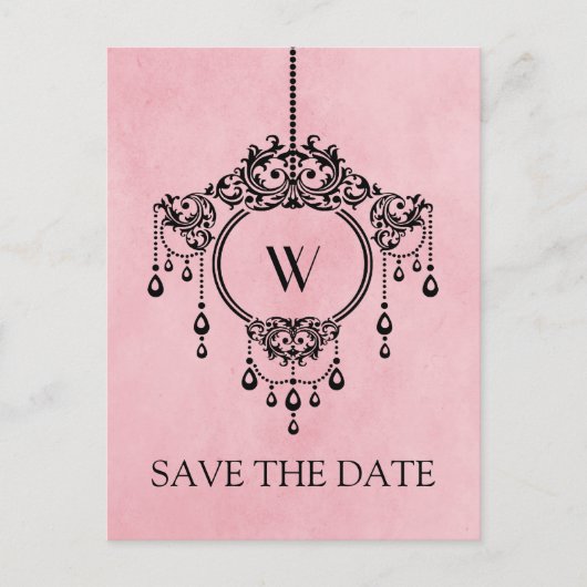 ピンクのヴィンテージシャンデリア日付ポストカードの保存 案内ポストカード (正面)