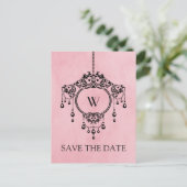 ピンクのヴィンテージシャンデリア日付ポストカードの保存 案内ポストカード (スタンド正面)