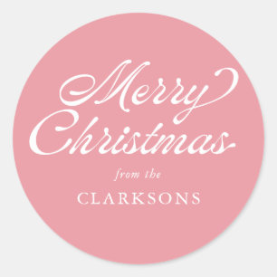 ピンクのヴィンテージスクリプトモダンメリークリスマス ラウンドシール