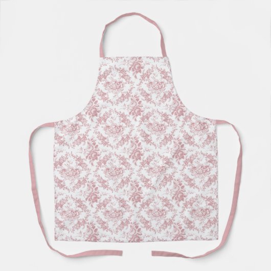 ピンクのヴィンテージスタイルに刻まれた巻物と花 エプロン (正面)