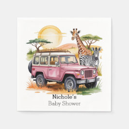 ピンクのヴィンテージトラックとサファリ動物ベビーシャワー スタンダードカクテルナプキン