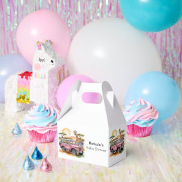 ピンクのヴィンテージトラックとサファリ動物ベビーシャワー フェイバーボックス