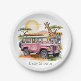 ピンクのヴィンテージトラックとサファリ動物ベビーシャワー ペーパープレート