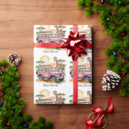 ピンクのヴィンテージトラックとサファリ動物ベビーシャワー ラッピングペーパー