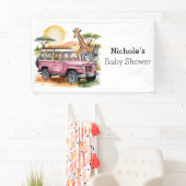 ピンクのヴィンテージトラックとサファリ動物ベビーシャワー 横断幕 (インサイチュ)