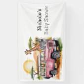 ピンクのヴィンテージトラックとサファリ動物ベビーシャワー 横断幕 (縦)