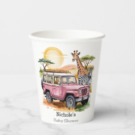 ピンクのヴィンテージトラックとサファリ動物ベビーシャワー 紙コップ