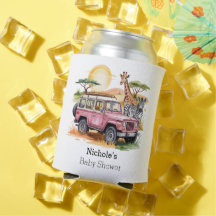 ピンクのヴィンテージトラックとサファリ動物ベビーシャワー