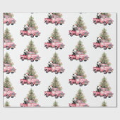 ピンクのヴィンテージトラックとパンダのクマ ラッピングペーパー (フラット)