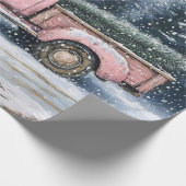 ピンクのヴィンテージトラッククリスマスツリーの切り離し ラッピングペーパー (角)