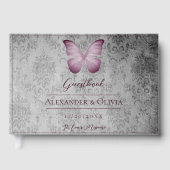 ピンクのヴィンテージバタフライダマスクの結婚式 ゲストブック (正面)