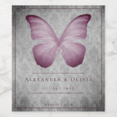 ピンクのヴィンテージバタフライダマスクの結婚式 ワインラベル (シングルラベル)