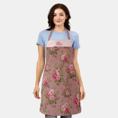 ピンクのヴィンテージバラと名前 – 古いバラの背景 エプロン (着用した状態)