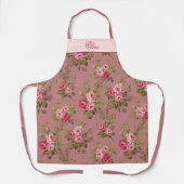 ピンクのヴィンテージバラと名前 – 古いバラの背景 エプロン (正面)