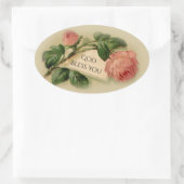 ピンクのヴィンテージバラと文字用ラベル 楕円形シール (バッグ)