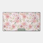 ピンクのヴィンテージバラと緑の葉パターン デスクマット (正面)