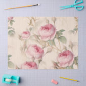 ピンクのヴィンテージバラの切り離しティッシュペーパー 薄葉紙 (クラフト)