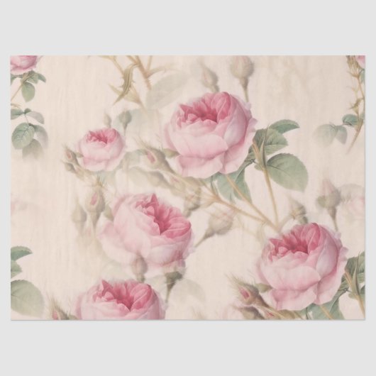 ピンクのヴィンテージバラの切り離しティッシュペーパー 薄葉紙 (正面)