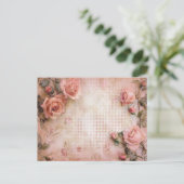 ピンクのヴィンテージバラの切り離しパターン ポストカード (スタンド正面)