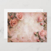 ピンクのヴィンテージバラの切り離しパターン ポストカード (正面/裏面)