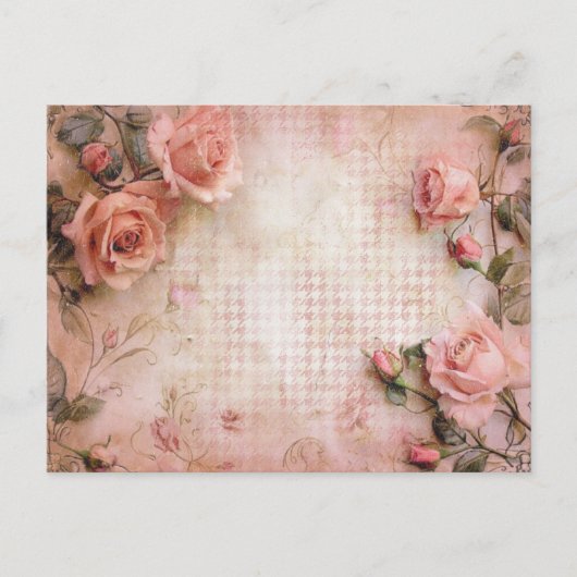 ピンクのヴィンテージバラの切り離しパターン ポストカード (正面)