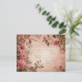 ピンクのヴィンテージバラの切り離しパターン ポストカード (スタンド正面)