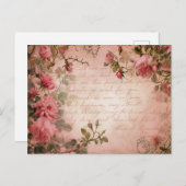 ピンクのヴィンテージバラの切り離しパターン ポストカード (正面/裏面)
