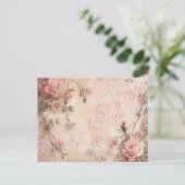 ピンクのヴィンテージバラの切り離しパターン ポストカード (スタンド正面)