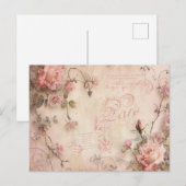 ピンクのヴィンテージバラの切り離しパターン ポストカード (正面/裏面)