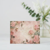 ピンクのヴィンテージバラの切り離しパターン ポストカード (スタンド正面)