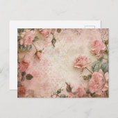 ピンクのヴィンテージバラの切り離しパターン ポストカード (正面/裏面)
