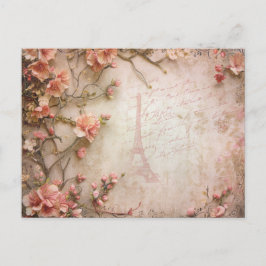 ピンクのヴィンテージバラの切り離しパターン ポストカード