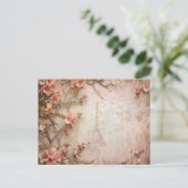 ピンクのヴィンテージバラの切り離しパターン ポストカード (スタンド正面)