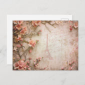 ピンクのヴィンテージバラの切り離しパターン ポストカード (正面/裏面)