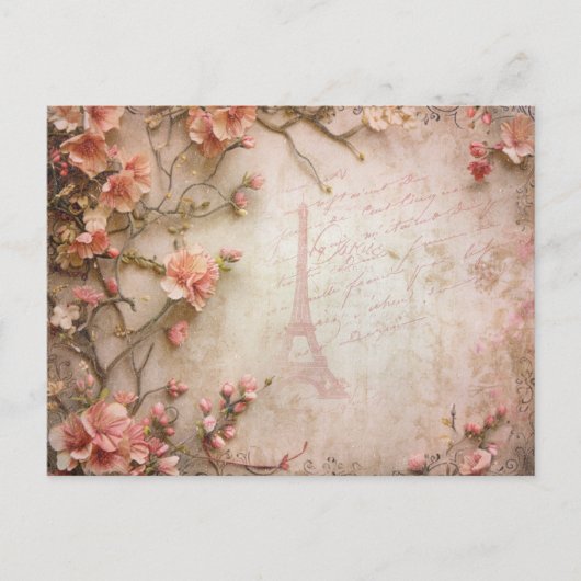 ピンクのヴィンテージバラの切り離しパターン ポストカード (正面)