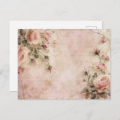 ピンクのヴィンテージバラの切り離しパターン ポストカード (正面/裏面)