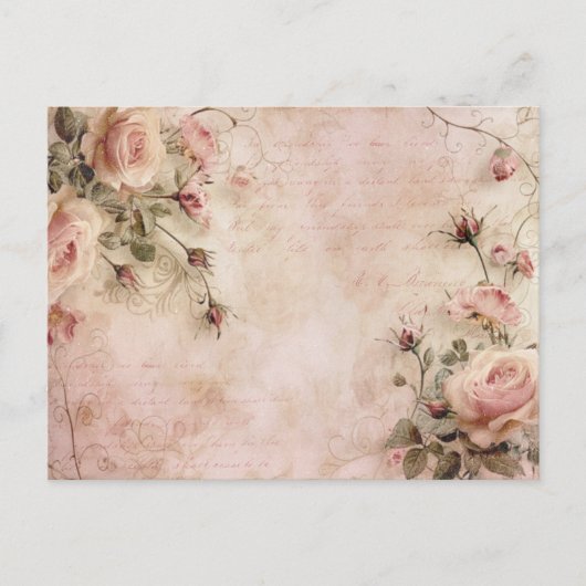 ピンクのヴィンテージバラの切り離しパターン ポストカード (正面)