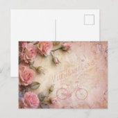 ピンクのヴィンテージバラの切り離しパターン ポストカード (正面/裏面)