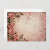 ピンクのヴィンテージバラの切り離しパターン ポストカード (正面/裏面)
