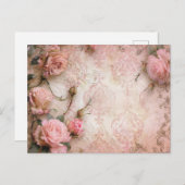 ピンクのヴィンテージバラの切り離しパターン ポストカード (正面/裏面)