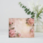 ピンクのヴィンテージバラの切り離しパターン ポストカード (スタンド正面)