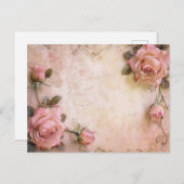 ピンクのヴィンテージバラの切り離しパターン ポストカード (正面/裏面)