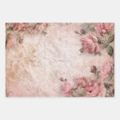 ピンクのヴィンテージバラの切り離しパターン ラッピングペーパーシート (正面3)