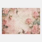 ピンクのヴィンテージバラの切り離しパターン ラッピングペーパーシート (正面)