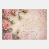 ピンクのヴィンテージバラの切り離しパターン ラッピングペーパーシート (正面2)