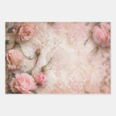 ピンクのヴィンテージバラの切り離しパターン ラッピングペーパーシート (正面)
